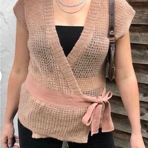 Cute Topshop Blush Pink Cap Sleeve Sheer Knit Belted Wrap Sweater, Sz 10!